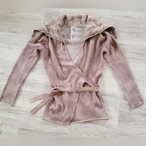 YOUNG FABULOUS & BROKE Wrap Sweater Ombre Taupe w/ Knit Shawl Collar, Size M